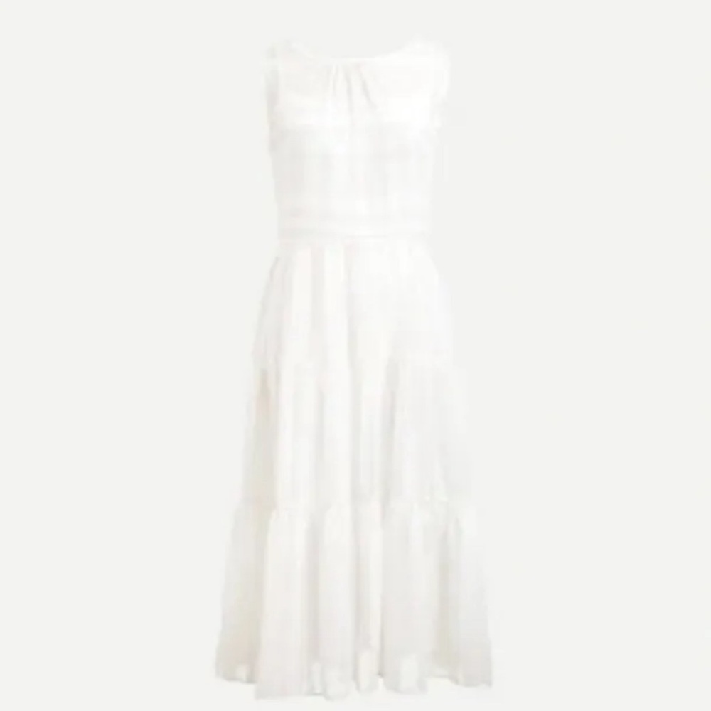 J Crew Tiered midi dress in striped clip dot